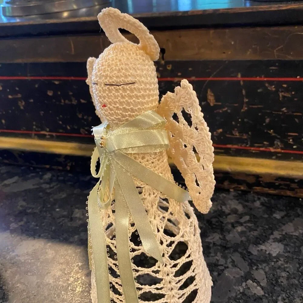 handmade crochet angel tree topper 9”